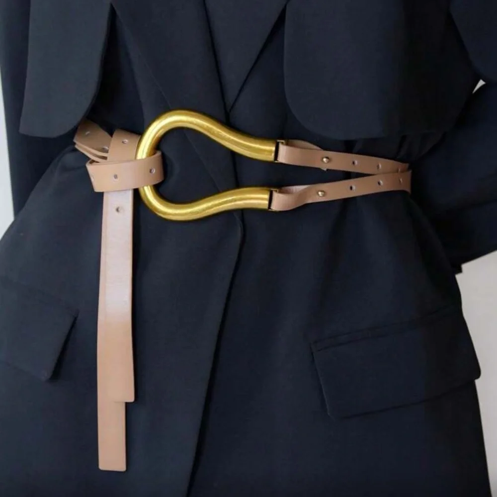Luxe Vegan Leather Tan and Gold Wrap Belt